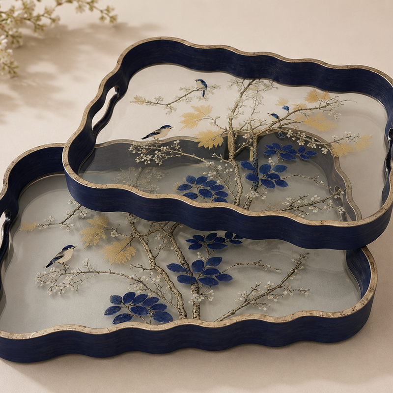 Indigo Aura Tray - Set of 2