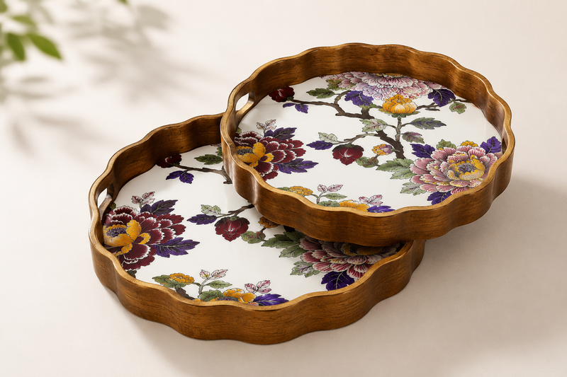 Oriental Bloom Tray - Set of 2