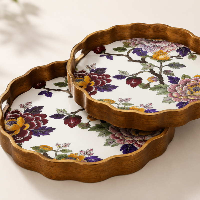 Oriental Bloom Tray - Set of 2