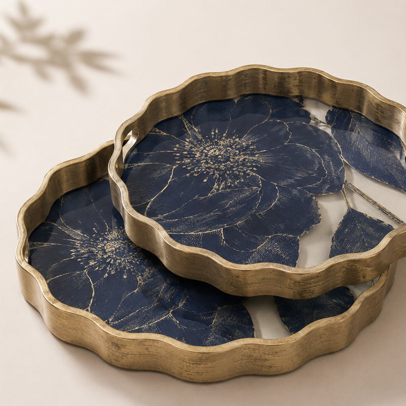 Sapphire Bloom Tray - Set of 2