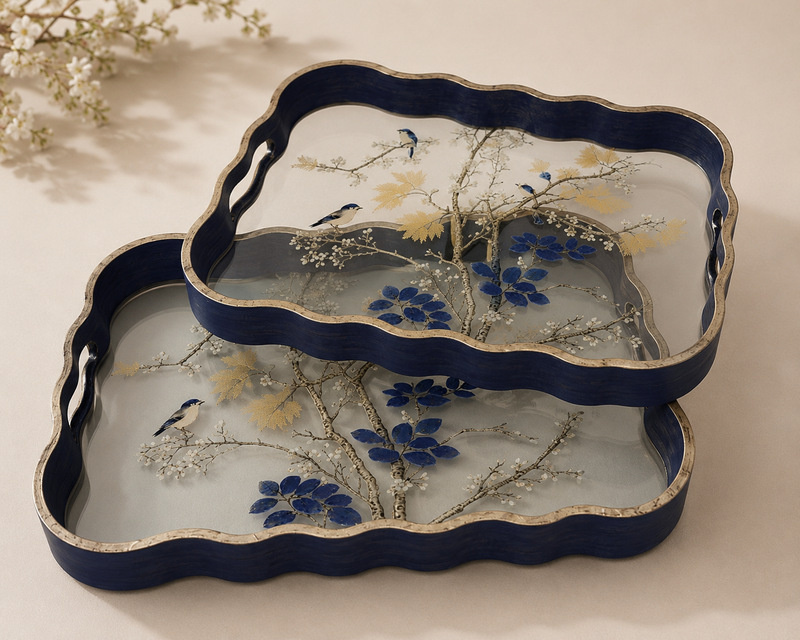 Indigo Aura Tray - Set of 2
